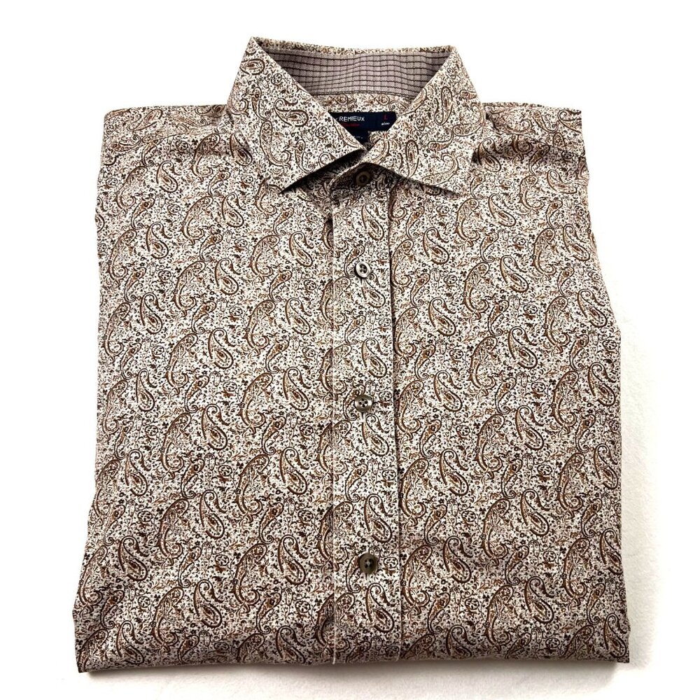 Cremieux Classics Mens Paisley Long Sleeve Button-Up Large Shirt Brown Flip Cuff